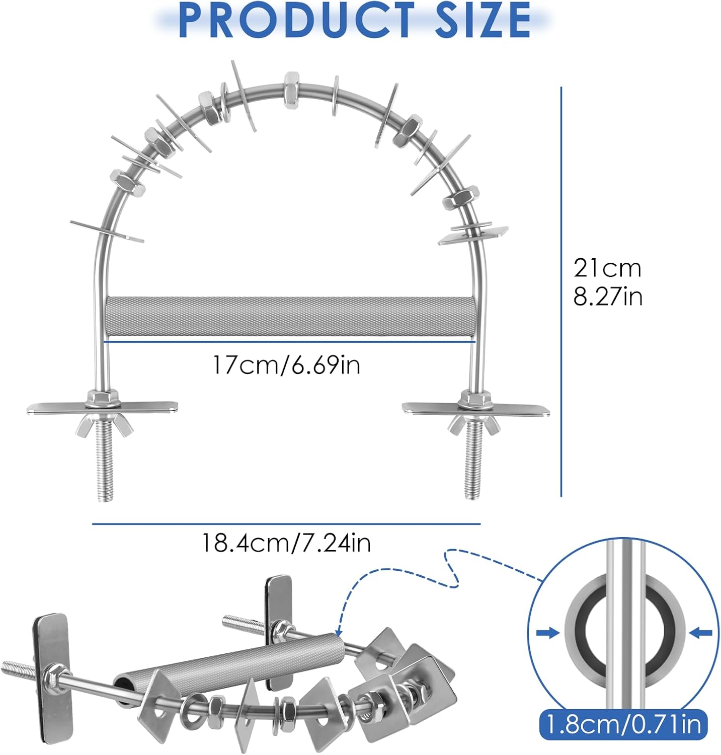 Bird Perch for Cage, Stainless Steel Parrot Perches with Metal Chew Toys, Bird Nail Trimming Cage Accessories for Cockatiels, Macaws, African Grey, Amazon Parrots
