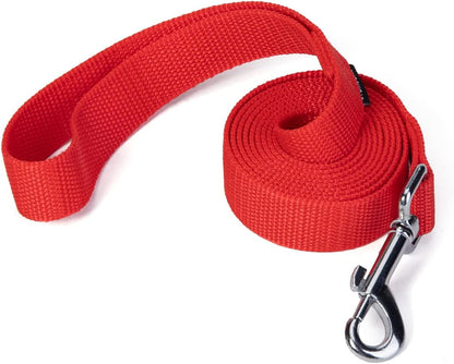 Strong Durable Nylon Dog Training Leash, 1 Inch Wide Traction Rope, 6 ft 10ft 15ft Long, for Small and Medium Dog (Red, 6 Feet)