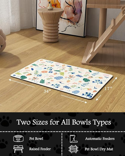 Pet Feeding Mat-Absorbent Dog Mat for Food and Water Bowl-No Stains Quick Dry Water Dispenser Mat-Dog Accessories Pet Supplies-Bowl for Messy Drinkers（LIGHTFLOWERS,17"x34"