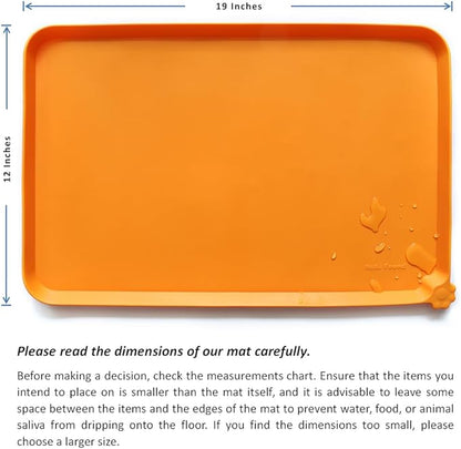 Hoki Found Silicone Non Slip Pet Feeding Mats - Bowl Placemat - Waterproof Dog Cat Food Mats - Orange