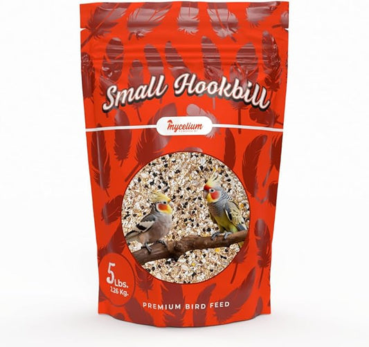 Mycelium Small Hookbill Food | Organic Bird Seed for Conures, Cockatiels, Lovebirds | Premium Mix with Pumpkin Seed, Buckwheat, Oat Groats, & Hemp | Supports Feather & Bone Health | Non-GMO 5 lb Bag