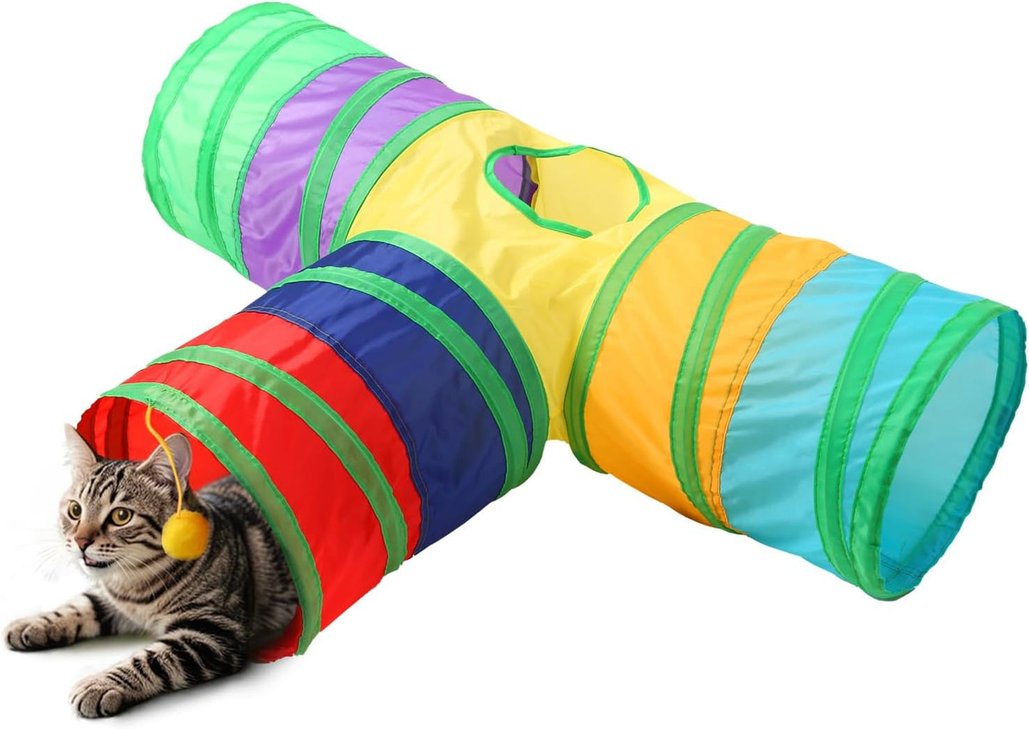 Pet Cat Tunnel, T-3 Way Tunnels for Indoor Cats, Collapsible Pet Tunnel for Kitten, Puppy, Rabbit, 25cm-Wide Tunnels, Durable & Breathable, with Peek Hole Toy Ball