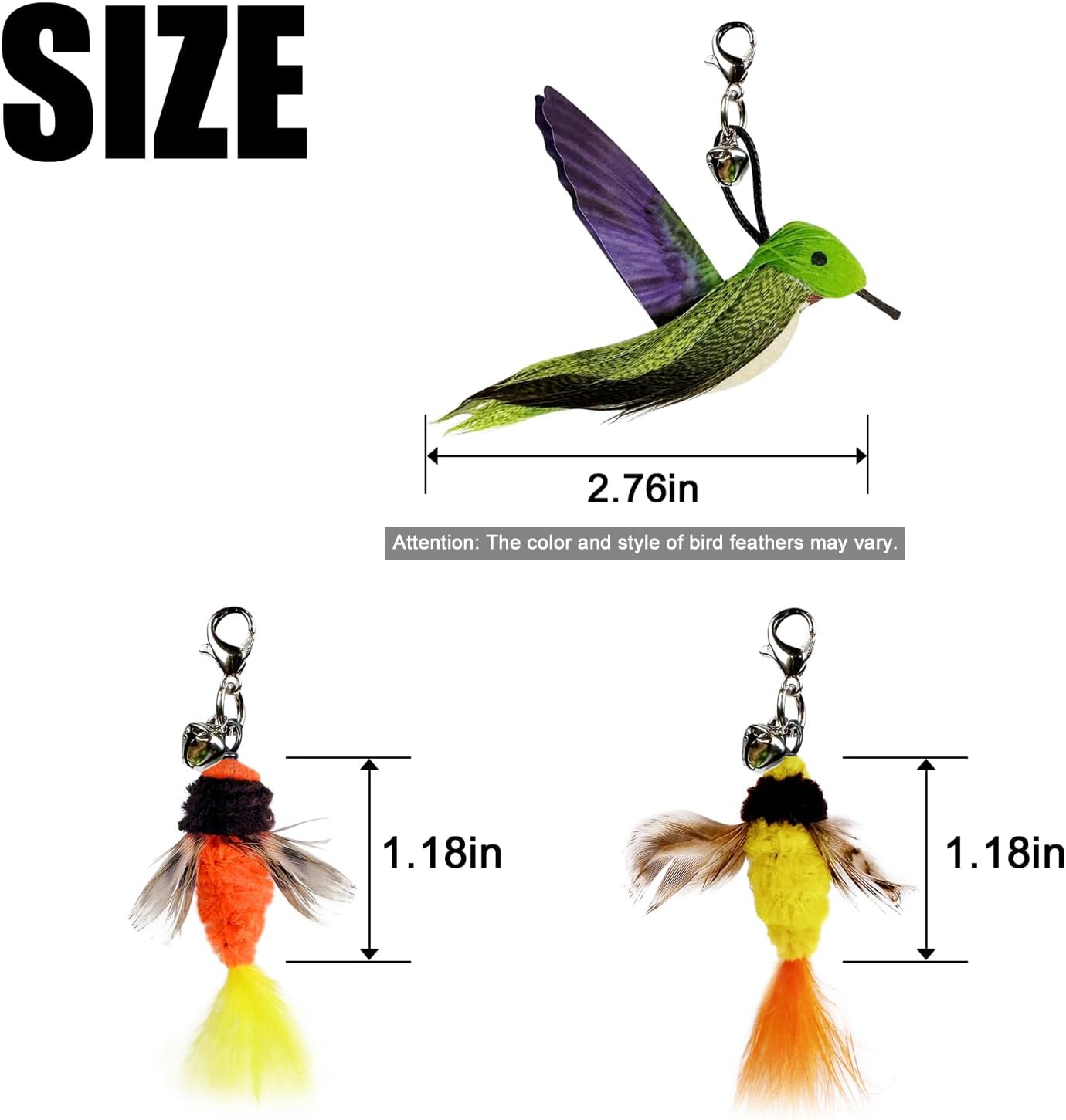 TTcat Cat Feather Toys Replacement,3 Pcs Hummingbird Insect Feathers Refills for Cat Wands.