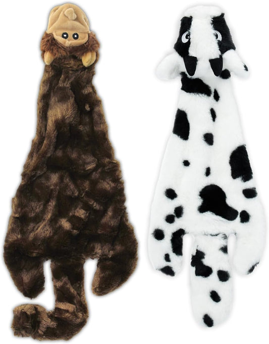 Best Pet Supplies Squeaky Dog Toys with Soft Durable Fabric for Small, Medium and Large Pets Interactive Toy for Indoor Play, Supports Active Biting and Play - Cow, Monkey, Large