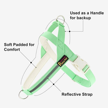 Plutus Pet Cotton Dog Harness and Leash Set, Reflective and Soft Padded, Quick Fit Vest Harness, for Small, Medium and Large Dogs, Light Green, XS