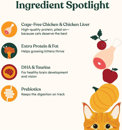 Made by Nacho Kitten Dry Kibble Infused with Bone Broth, Healthy High Protein Cat Food, Cage-Free Chicken and Chicken Liver, 4lb Bag