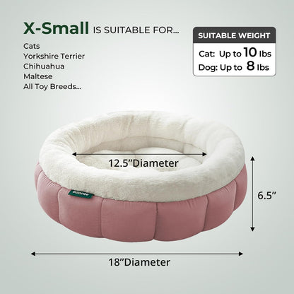 BALANCE Cat Beds for Indoor Cats, Washable Round Cat Bed, Cute Kitten Bed with Anti-Slip Bottom for Kitty and Puppy, 18 Inches, Mellow Rose