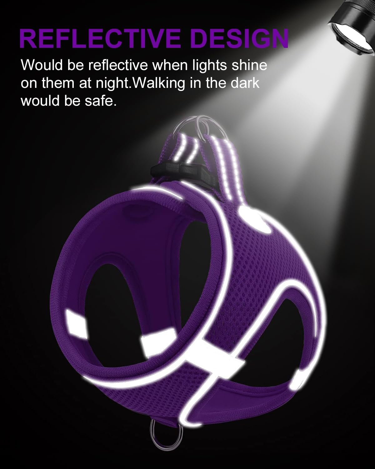 Joytale Small Dog Harness, Breathable Mesh Step-in Vest, Reflective Soft Padded Harnesses for Cats, Puppies and Extra Small Dogs, Purple, XXS