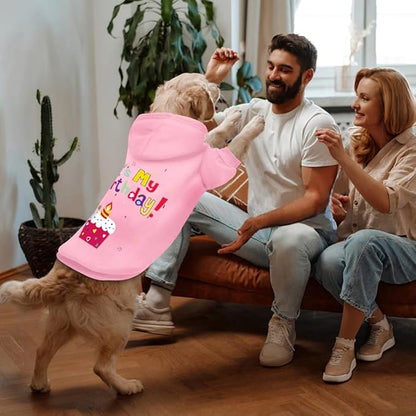 GreenJoy Dog Sweater Dog Hoodie Cold Weather Coat Hooded Sweatshirt for Puppies,Cats, Small Medium Large Dogs (Pink(It's My Birthday), X-Large)