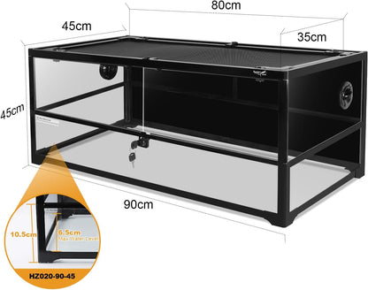 Glass Reptile Terrarium 18" x 18"x 36"Front Opening Chameleon Cage ull View Glass Terrarium Tank with Double Hinge Door for Reptiles Amphibians, Bearded Dragon Gecko Lizard Snake