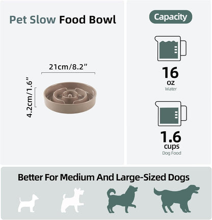Ceramic 1.6 Cup Slow Feeder Dog Bowl for Medium and Large Breed, 8.2inch Puzzle Dog Food Dish, Anti-Gulping, Stop Bloat, Preventing Choking (Single Bowl-Brown Coffee)