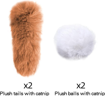 Migipaws Hide & Seek Replacements - 2 Plush Balls & Tails with Catnip, Kitty Kitten Catnip Exercise Toys