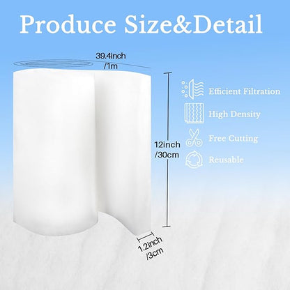 Aquarium Filter Pad - Aquarium Filter Media,39.4 x 11.8in Media Roll for Fish Tank, Ponds,Garden, Saltwater,Fershwater,Plant, Trutle(White) (1)