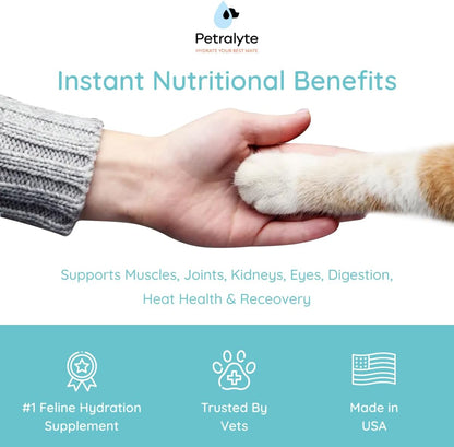Petralyte Cat Hydration Electrolyte and Cat Joint Supplement | Hydration Support for Cats w/Glucosamine, Chondroitin, L-Glutamine, Taurine, Lysine & Prebiotics | for Chicken Lovers | 32 Packets