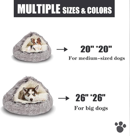 ShinHye Cat Bed Round Plush Fluffy Hooded Cat Bed Cave, Cozy for Indoor Cats or Small Dog beds, Soothing Pet Beds Doughnut Calm Anti-nxiety Dog Bed - Waterproof Bottom Washable, (23×23inch, Coffee)
