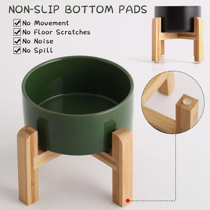 Petygooing Rust Green Elevated/Raised Ceramic Dog Bowl for Small Breeds, Dog Food Water Dish with Stand,Pet Feeding Bowl with Anti Slip Rubber for Cats and Small Dogs Puppy 13.5 OZ (5.1In / 1.7 Cups)