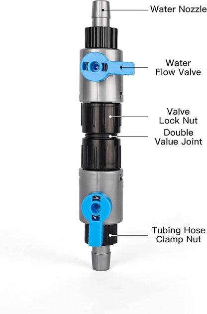 LANDEN Double Tab Connector for Aquarium, Canister Filter Hose Connector, Fish Tank Water Flow Control, Quick Release Valve, (1/2"(12/12mm))