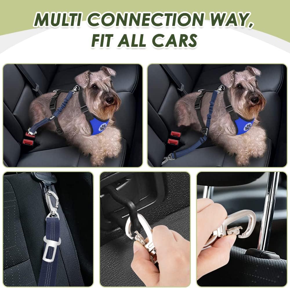 Lukovee Dog Seat Belt for Car, Adjustable Dog Car Harness for Large Medium Small Dogs, Soft Padded & Breathable Mesh Dog Seatbelt with Car Vehicle Connector Strap (Blue Double Clip,Small)