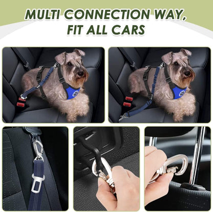 Lukovee Dog Seat Belt - Adjustable Dog Car Harness for Large, Medium & Small Dogs, Soft Padded & Breathable Mesh Dog Seatbelt with Car Vehicle Connector Strap (Blue Double Clip, Medium)