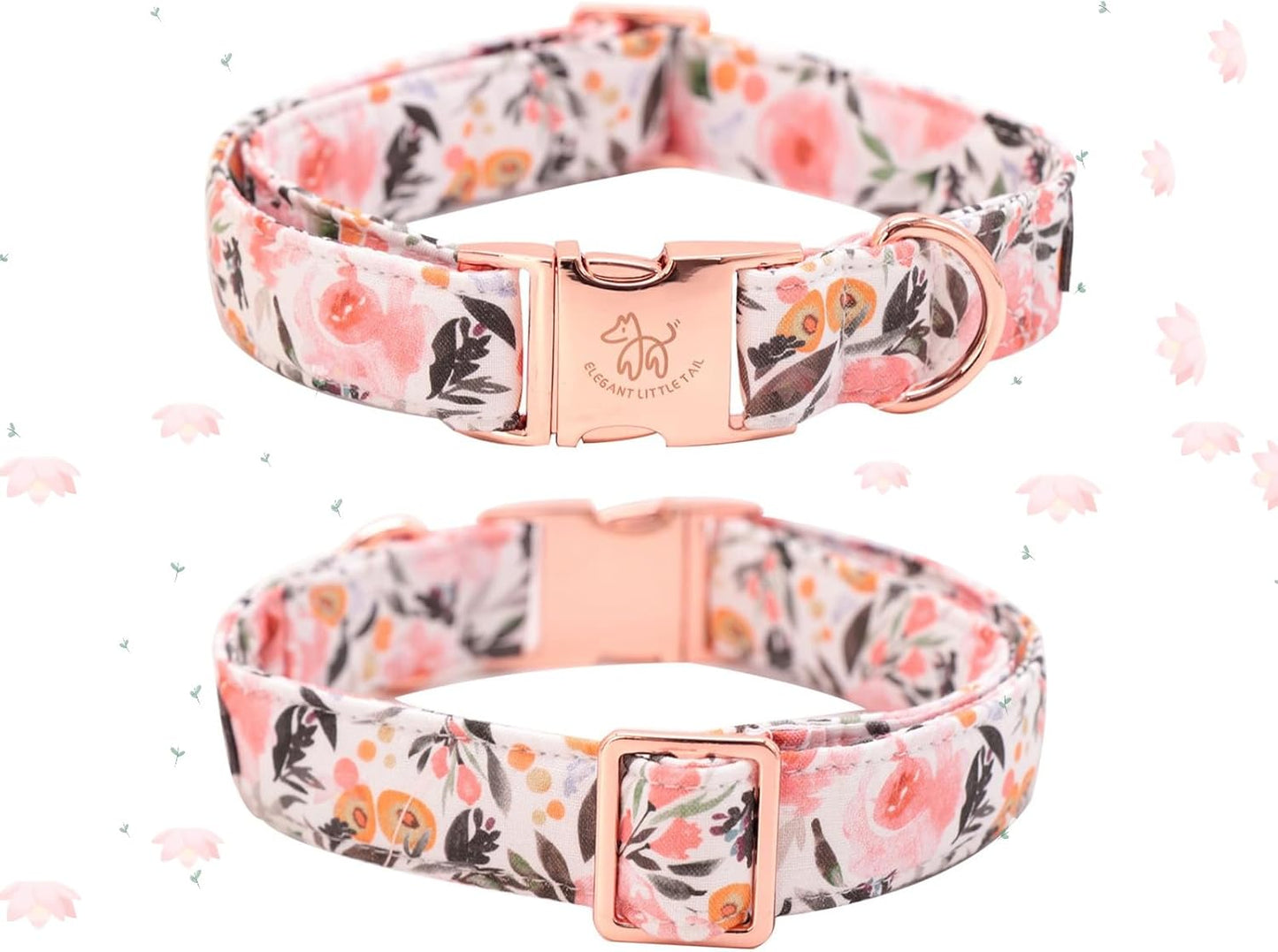 Elegant little tail Dog Collar, Pink Floral Pattern Pet Collar Summer Durable Cute Dog Collars Male or Female Pet Gift Adjustable Dog Collar for Large Dogs