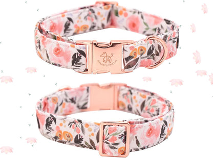 Elegant little tail Dog Collar, Pink Floral Pattern Pet Collar Summer Durable Cute Dog Collars Male or Female Pet Gift Adjustable Dog Collar for X-Large Dogs