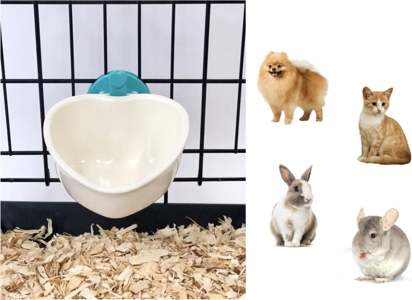 Choco Nose Patented Removable Heart Shaped Food Bowl for Dogs/Puppies/Rabbits/Cats/Guinea Pigs/Chinchillas/Birds -Water Dish for Small Pets or Animals - for Wire Cages or Crates 8 oz, Aqua (C607)