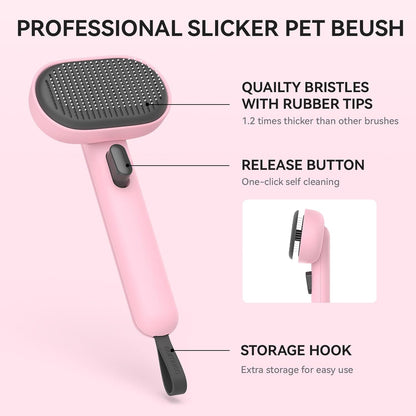 Aumuca Cat Brushes for Indoor Cats, Dog Hair Brush for Shedding, Cat Brush for Long or Short Haired Cats, Cat Grooming Deshedding Brush for Dog Kitten Horse Massage Removes Loose Fur, Pink