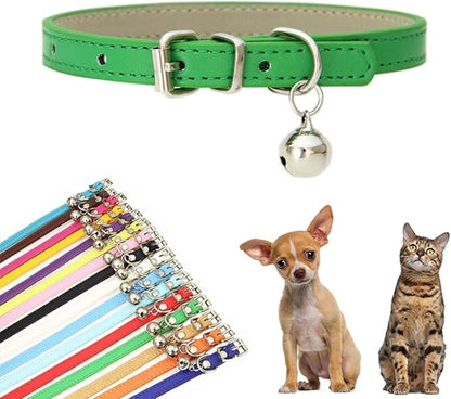 Green Dog Collar with Bell, Faux Leather Dog Collar with Bells Pu Basic Boy Dog Collars for XXS XSmall Small Medium Pet Male Dogs Little Cats Tiny Animal, M