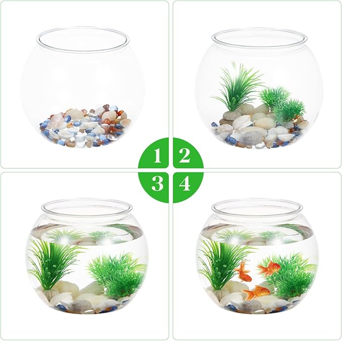 POPETPOP Plastic Aquarium Betta Fish Tank: Large Clear Fishbowl Goldfish Bowl - Tank Vase Pot Clear Bubble Planter with Break Resistant for Home décor Wedding Event Party 8.67 x 6.89 Inches
