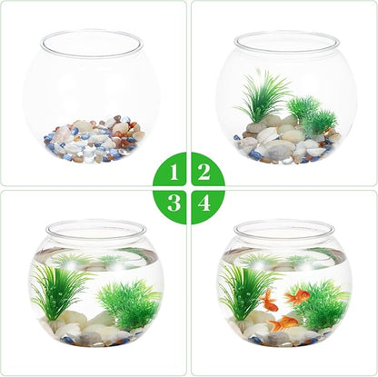 POPETPOP Plastic Aquarium Betta Fish Tank: Large Clear Fishbowl Goldfish Bowl - Tank Vase Pot Clear Bubble Planter with Break Resistant for Home décor Wedding Event Party 8.67 x 6.89 Inches