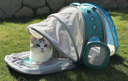 Dual Expandable Polarized Blue Cat Backpack Carrier, Fit up to 20 lbs, Expandable Space Capsule Polarized Bubble Pet Carrier for Large Cat and Small Dog, Pet Carrying Hiking Traveling Backpack
