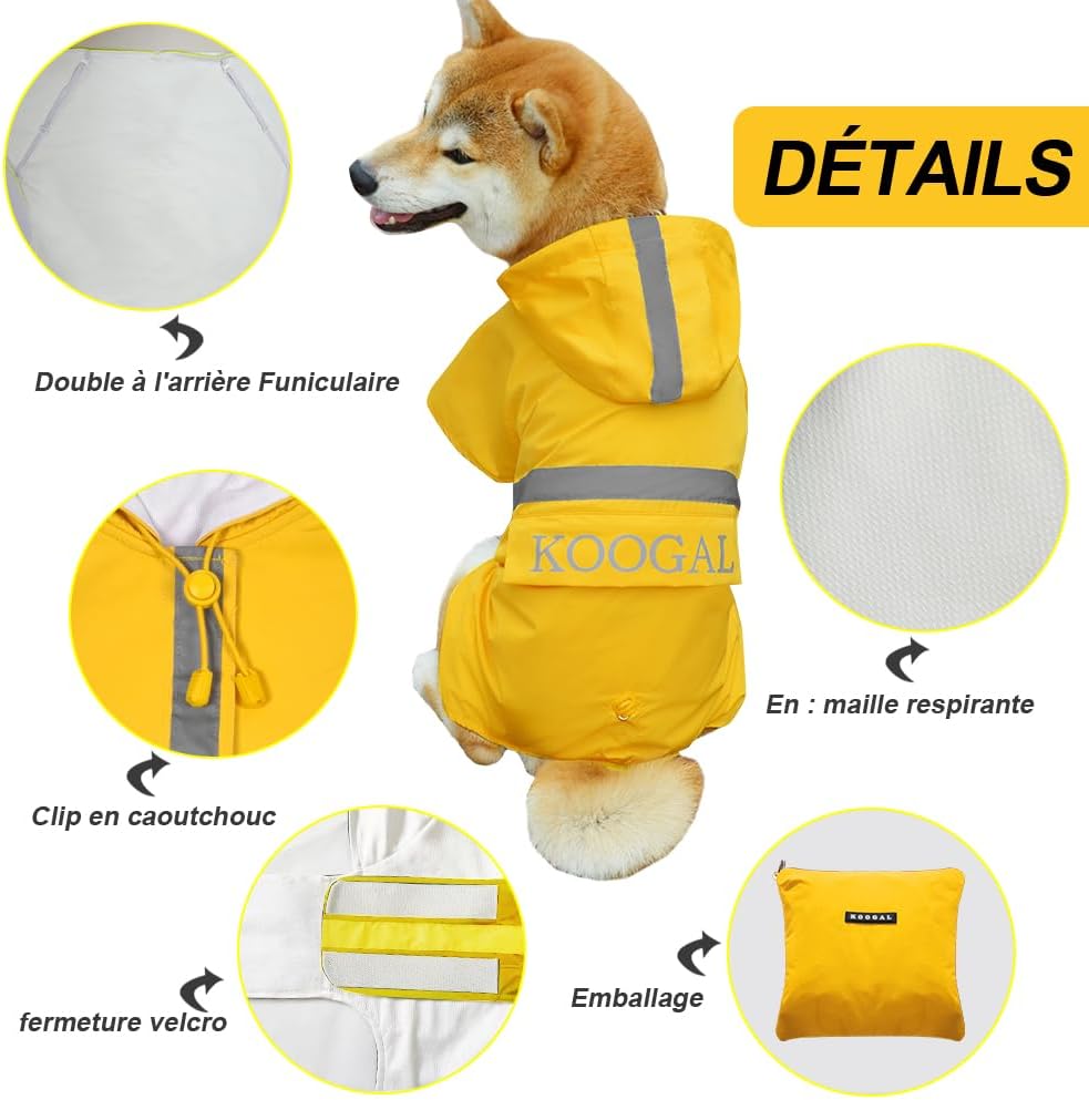 Hooded Rain Coat for Dogs for Small Sized Dogs, Dog Raincoat Apparel Poncho Waterproof Dog Clothes Pet Jacket Dog Raincoats Jacket (2XL,Yellow)