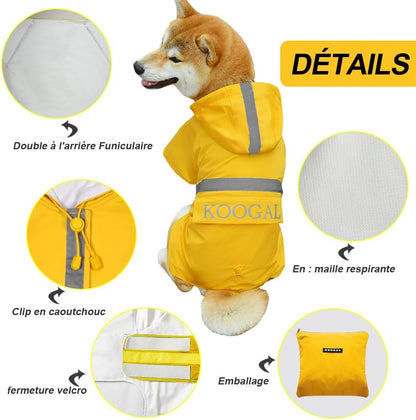 Hooded Rain Coat for Dogs for Small Sized Dogs, Dog Raincoat Apparel Poncho Waterproof Dog Clothes Pet Jacket Dog Raincoats Jacket (2XL,Yellow)