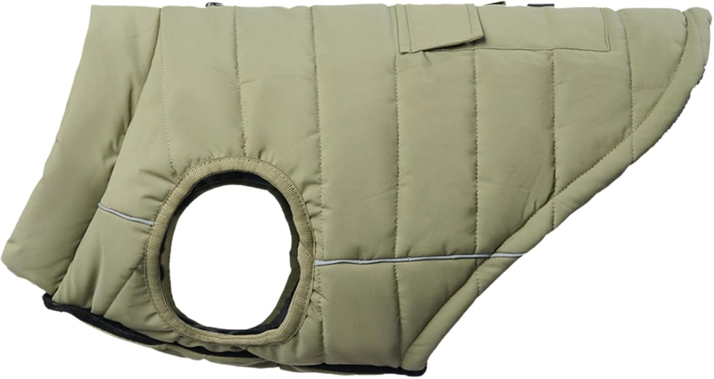 Spark Paws Dog Winter Jacket, Water-Resistant Coat, Warm Reflective Windproof Fleece-Interior, for Medium and Large Dogs - Olive - S