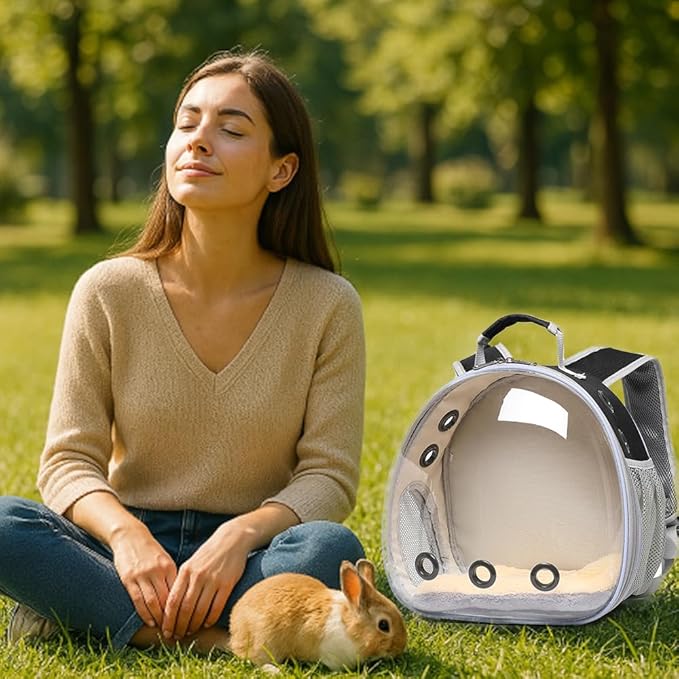 Bunny Carrier, Guinea Pig Carrier,Small Animal Carrier Backpack for Rabbit,Bearded Dragon, Lizard,Hamster,Kitten. Breathable Pet Travel Cage Bag Perfect for Vet Visits & Outdoor Adventures (Black)