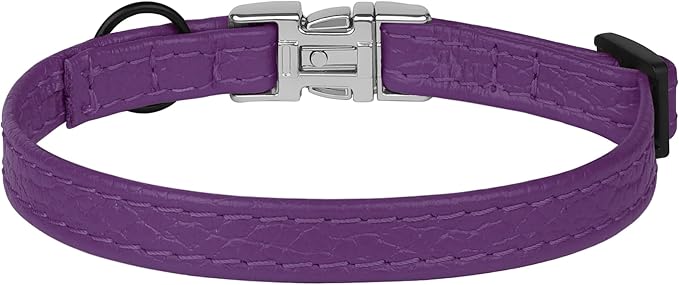 Leather Cat Collar with Buckle and Removable Bell - Non Breakaway Adjustable Soft Safety Small Pet Collars for Girl Boy Cats Kitten (Purple)