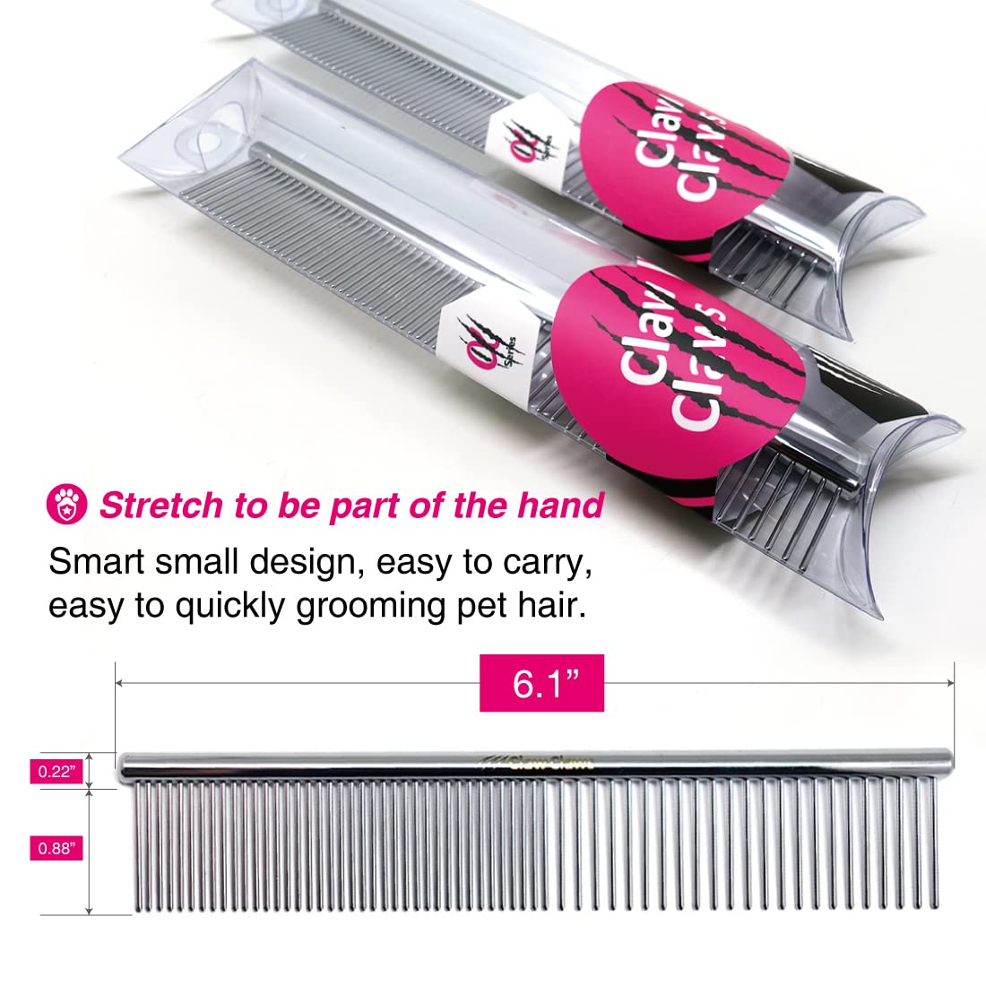 6.1" Comb with Rounded Ends Spine, Pet Comb for Professional Groomer Tool, for Short to Medium Haired Dog, Cat and other pets.