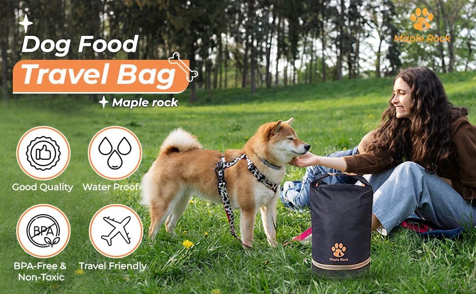 Dog Food Travel Bag - 84 Cups/26 lbs/20 Litre Capacity | Leak-Proof, Water-Resistant Dog Food Storage Container for Travel, Camping, RV & Outdoor | Collapsible, Easy-to-Clean Kibble Bag (Black)