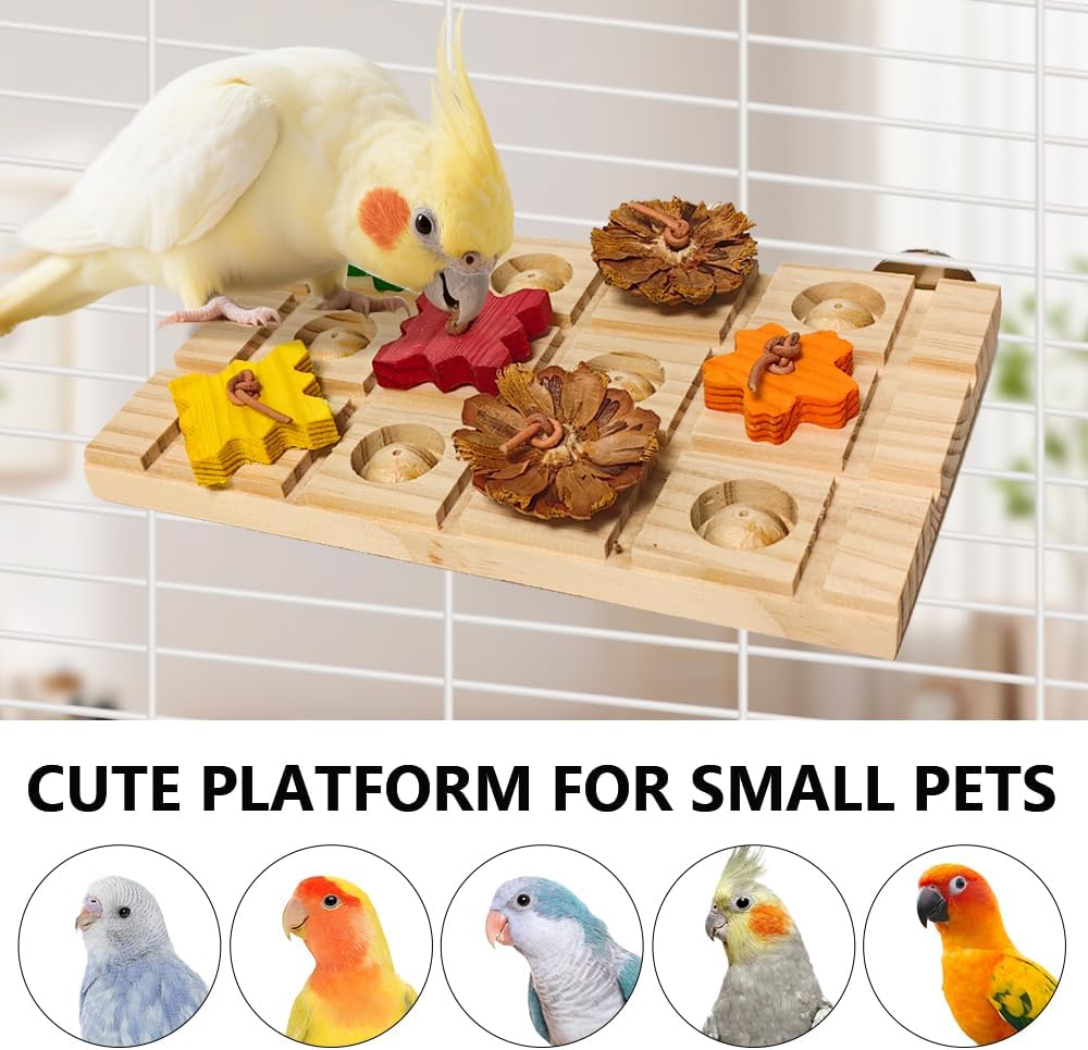 Bird Perch Stand Platform,Natural Wooden Perch Toys Playground Cage for Lovebirds, Small Parakeets, Conures, Budgies, Finches Conure Cockatiel (Medium)