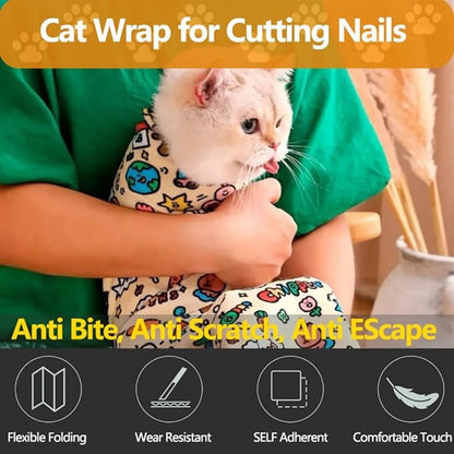 Magic Cat Wrap for Cutting Nails & Grooming, Self Adherent Fabric Wrap for Cats, Multi Functional Pet Grooming Towel Blanket, Wrap Snug and Groom for Cats, 27.6 in, Under 22 Ibs