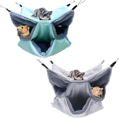 LYART Sugar Glider Pouch Hammock Bed Bedding, Sugar Glider Cage Accessories Toys for Rat, 3-Layer Hammock Make Pet Cages More Three-Dimensional (3.Grey+Mint)