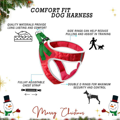 Comfort Fit Christmas Step-in Dog Harness – Festive All-Weather Dog & Puppy Harness | Adjustable, Soft Padded, No-Pull Holiday Vest for Small & Medium Dogs, Easy to Put On, Secure Buckle Fit