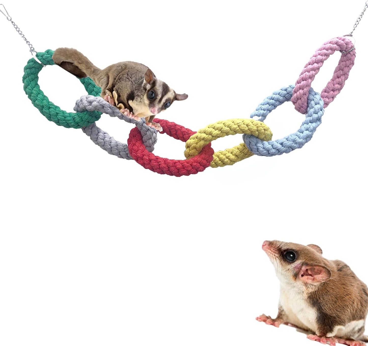 Sugar Glider Hanging Six-Ring Climbing Toys,Sugar Glider Swing Toys,Sugar Glider Climbing Rope Cage Accessories for Sugar Glider Ferret Hamster Squirrel Chinchilla Parrots Climbing Exercising