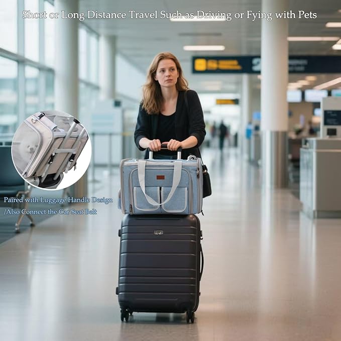 Cat Carriers Blue Soft Dogs Carrier Airline Approved Puppy Expandable Bag,Softsides,Expanded,Rabbit Bunny Pets Travel Bag Small Animals Outdoor Carry Kennel