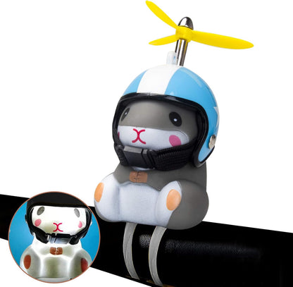 Wonuu Duck Bike Bell with Light and Helmet - Cute Bicycle Horn, Motorcycle Bell, Rubber Duck Car Dashboard Decoration (Blue & Star-Hamster)