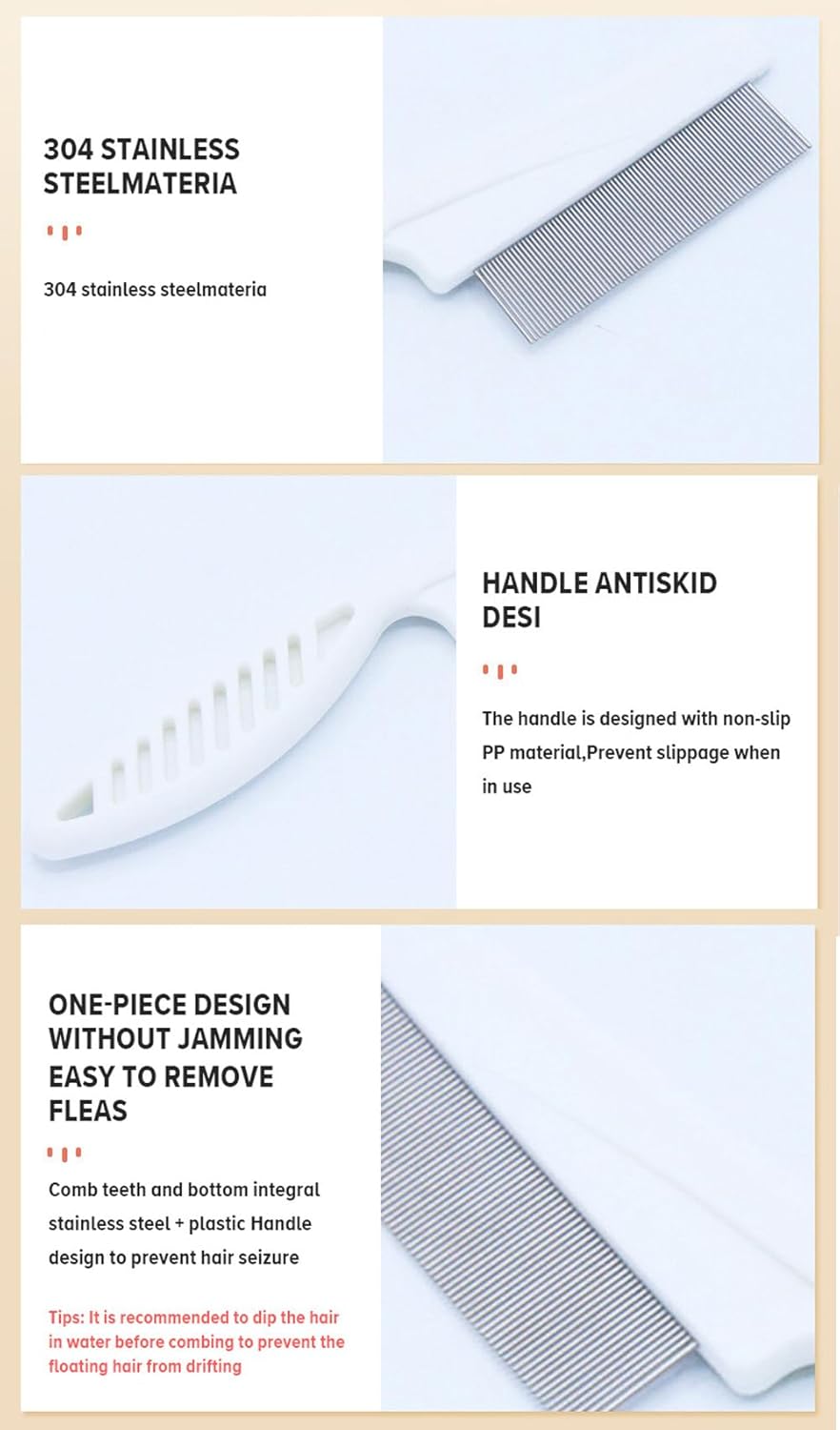 Pet Grooming Comb - 2-in-1 Multifunctional Stainless Steel Comb for Flea, Tear Stain Removal, and Dehairing Dogs and Cats' Face, Paws, and Body