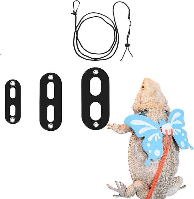 Bearded Dragon Leash and Harness - Adjustable 3 Size Pack Leather Butterfly Wings Harness Set, Lizard Costume Outdoor Walking Lead Control Rope for Iguana Gecko (Blue)