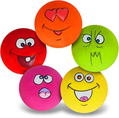 N-S Dog Toy,Squeaky Dog Toys Chewing Durable Teething Latex Rubber Soft Interactive Fetch Play Dog Balls with Funny Face for Puppy Small Medium Pet Dog (5PCS), 2.16x2.16x1.18 Inch