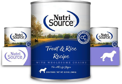 NutriSource Trout & Rice Recipe Dog Food, Premium Wet Dog Food, 12.3 Ounce (Pack of 12)