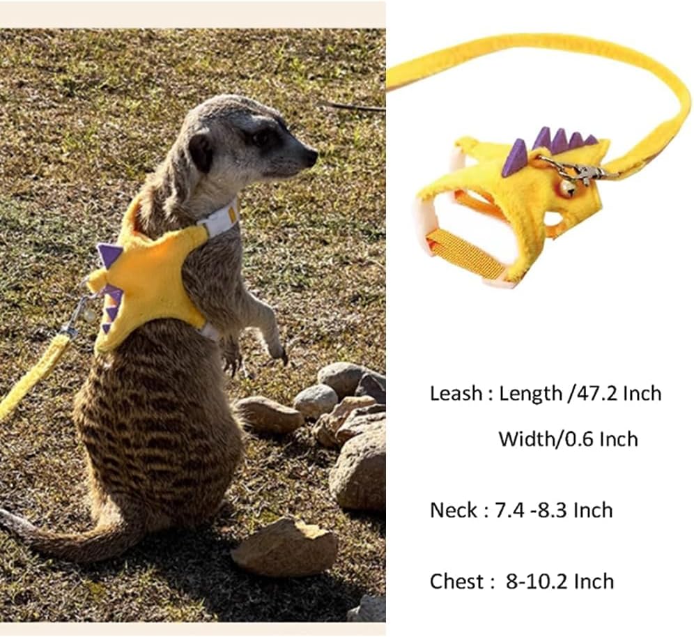 Ferret Harness and Leash Set Small Animals Vest Harness with Safe Bell Dinosaur Shaped Walking Clothes for Baby Rabbit Guinea Pig Teacup Chihuahua Mouse and Other Small pet (Yellow)